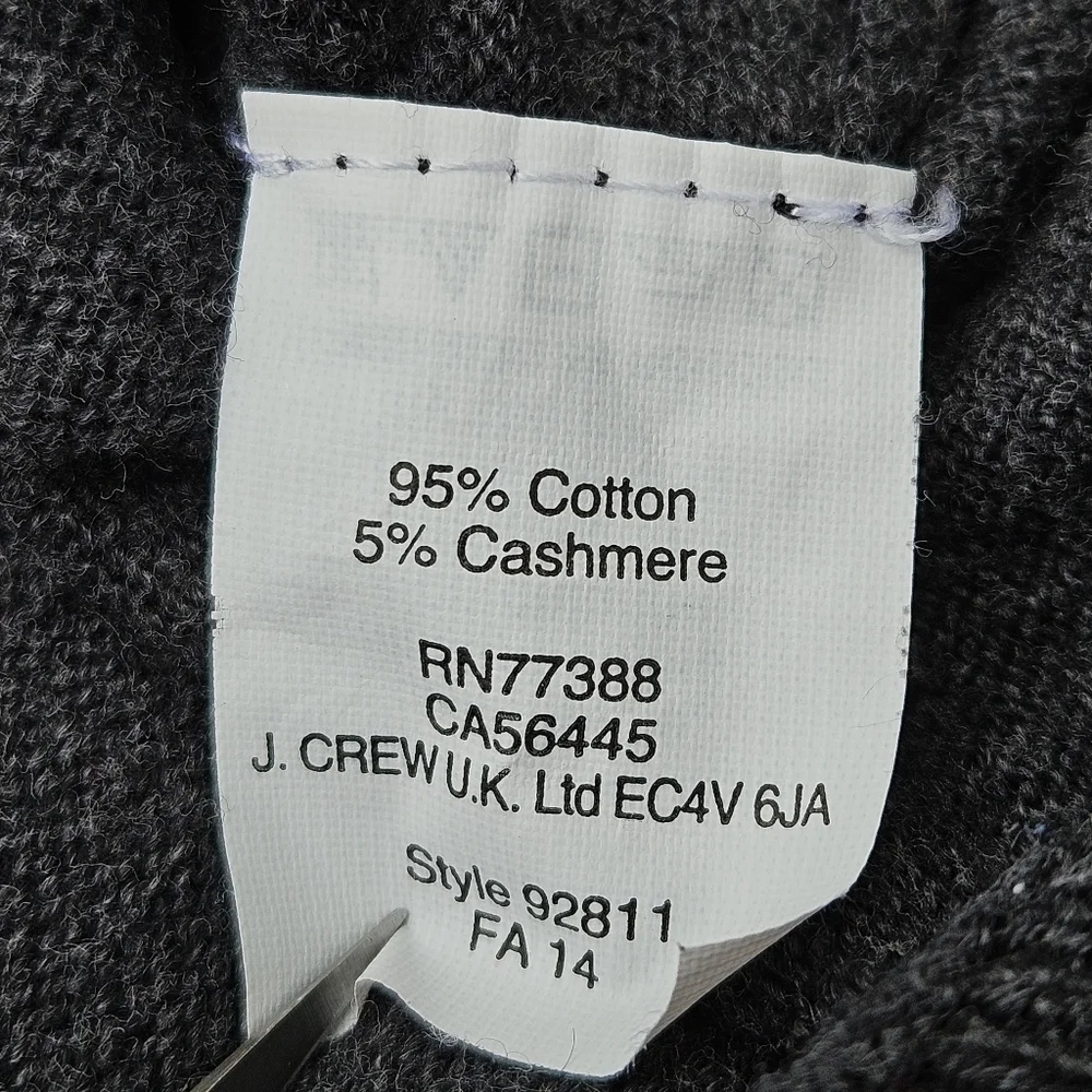 J Crew Cashmere Cotton Sweater Charcoal Gray V Neck Slim Fit Mens Size Medium
